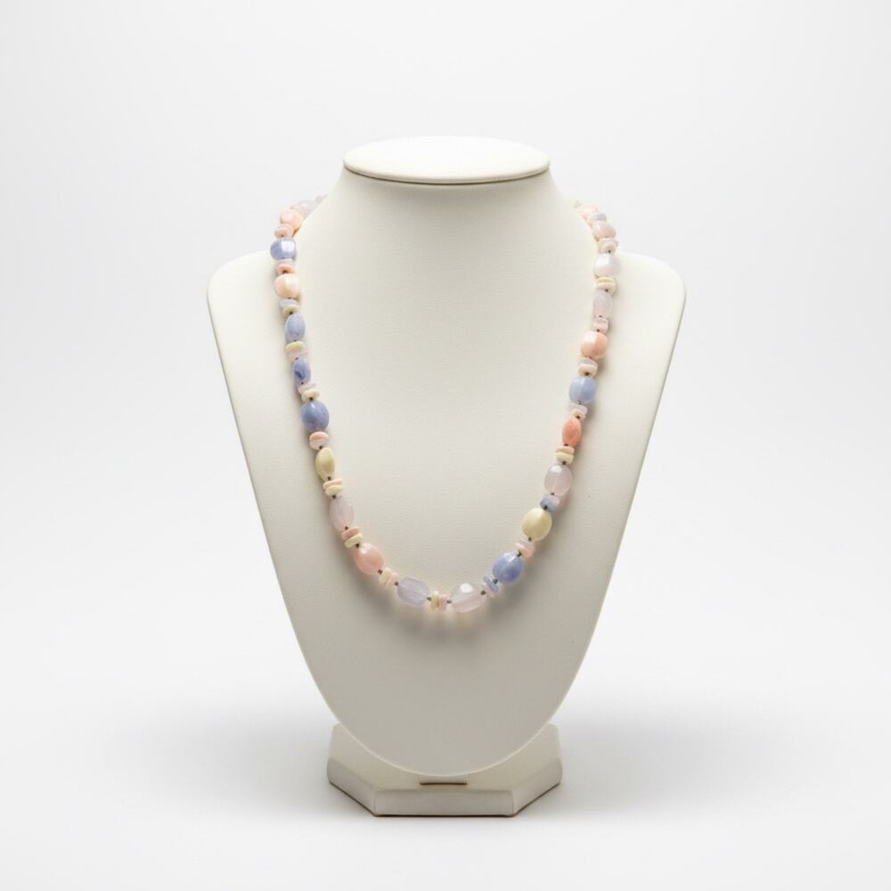 Pastel Beaded Necklace Pink Blue Gem Style Calming Boho Chic